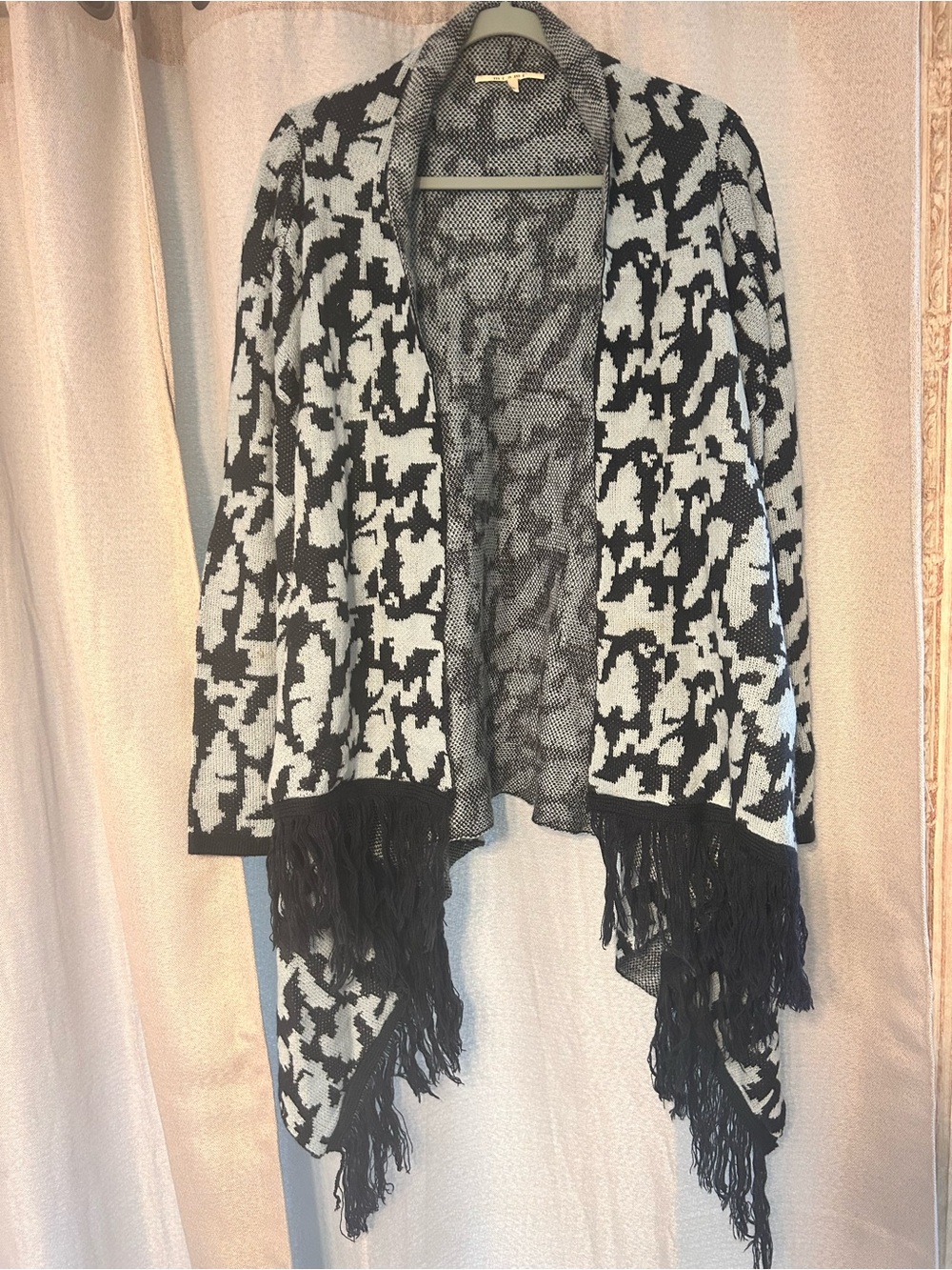 miami Black and Gray Fringe Open-Front Knit Cardigan Medium